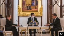 U.S. Vice President Kamala Harris, left, meets with Thai Prime Minister Prayut Chan-ocha at the Government House in Bangkok, Thailand, Nov. 19, 2022.