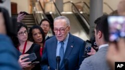 Senate Majority Leader Chuck Schumer discusses next steps for the foreign aid package for Ukraine and Israel after the bipartisan Senate border security bill collapsed, at the Capitol in Washington, Feb. 7, 2024. 