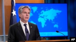 Secretary of State Antony Blinken speaks about the recently released 2023 Country Reports on Human Rights Practices during a briefing at the State Department in Washington, April 22, 2024. 