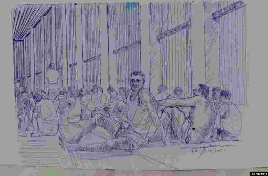 MYANMAR-POLITICS/PRISON -A smuggled sketch shows people inside of Myanmar&#39;s Insein prison with a written date April 17, 2021, in this undated picture obtained by REUTERS