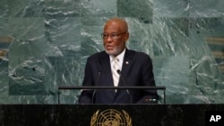 Foreign Minister of Haiti Jean Victor Geneus addresses the 77th session of the United Nations General Assembly, at U.N. headquarters, Sept. 24, 2022.