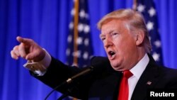 U.S. President-elect Donald Trump speaks during a press conference in Trump Tower, Manhattan, New York, Jan. 11, 2017.