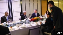 The ministerial roundtable luncheon at the Shangri-La Dialogue summit in Singapore on June 11, 2022. (Photo by Roslan RAHMAN / AFP)