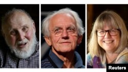 A combination picture shows the Nobel Prize for Physics 2018 award winners (L-R) Arthur Ashkin of the U.S., Gerard Mourou of France and Donna Strickland of Canada, Oct. 2, 2018. 