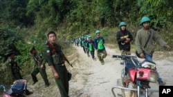 Armed soldiers of the Border Guard Force (BGF).