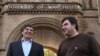 Professor Andre Geim, left, and Dr Konstantin Novoselov who have have been awarded the Nobel Prize for Physics are seen outside Manchester University, Manchester, England, Tuesday, Oct, 5, 2010. The scientists shared the Nobel Prize in physics on Tuesday