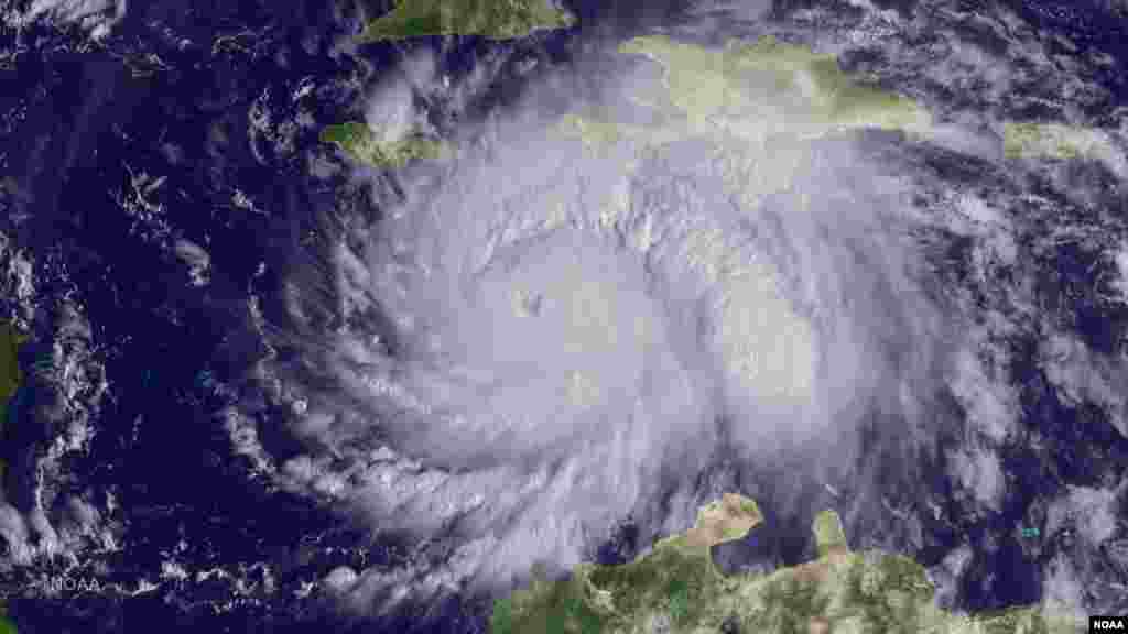 The GOES East satellite captured this image of Hurricane Matthew, currently located about 220 miles southeast of Kingston, Jamaica, Oct. 3, 2016. Matthew is expected to bring tropical storm-force winds, heavy rain, and dangerous surf to Jamaica, Haiti, Cuba over the next few days.