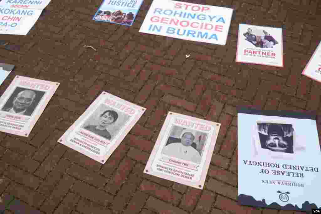 Kachin &amp; Karen organizations joined protests with Rohingya groups . Around 100 people outside in total.