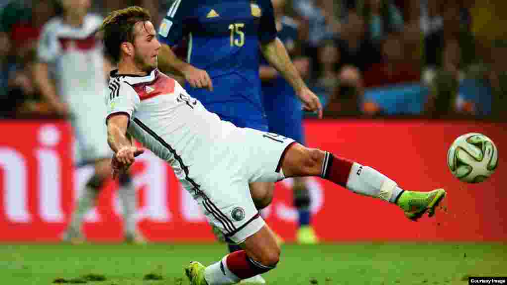 Mario Goetze of Germany scores his team's first goal during the 2014 FIFA World Cup Brazil Final match between Germany and Argentina at Maracana on July 13, 2014 in Rio de Janeiro, Brazil. (Photo: FIFA website)