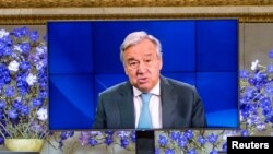 ကုလသမဂ္ဂအတွင်းရေးမှုးချုပ် Antonio Guterres က Nobel ဆုပေးပွဲအခမ်းအနားအတွင်း မိန့်ခွန်းပြော