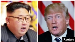 Kim Jong Un (ဝဲ) Donald Trump (ယာ)