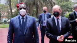 Senegal's president Macky Sall receives German Chancellor Olaf Scholz at the presidential palace in Dakar