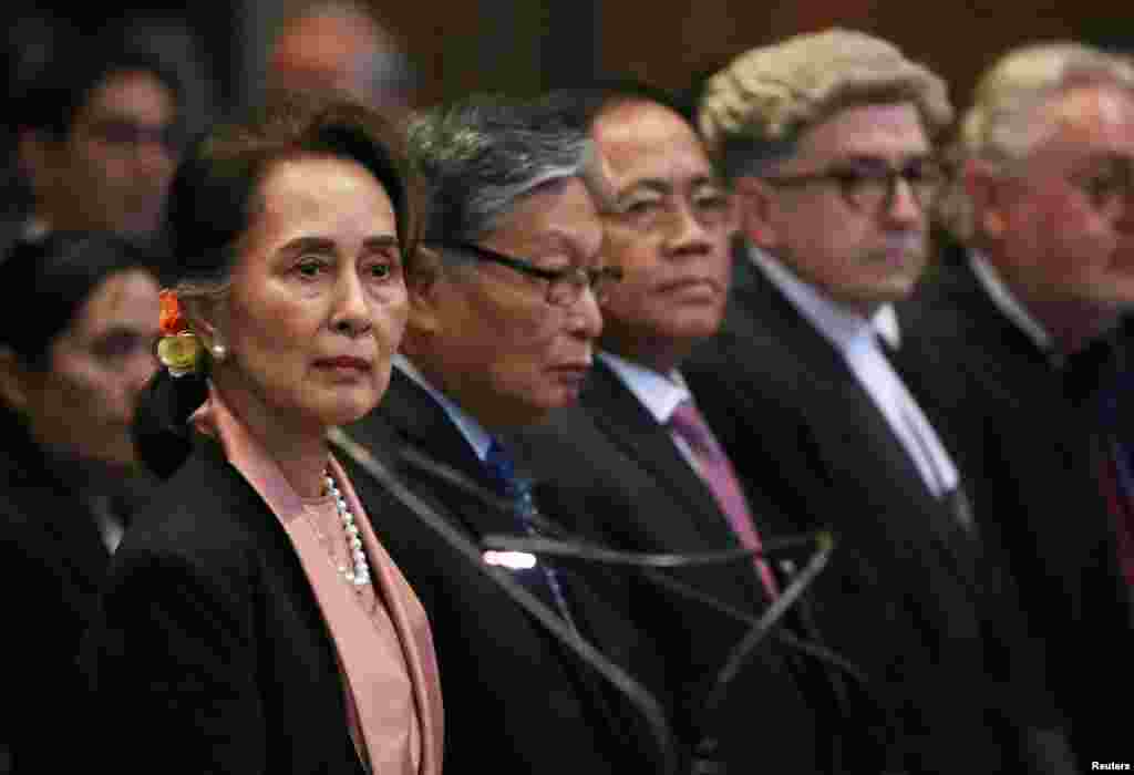 Myanmar&#39;s leader Aung San Suu Kyi attends a hearing in a case filed by Gambia against Myanmar alleging genocide against the minority Muslim Rohingya population, at the International Court of Justice (ICJ) in The Hague, Netherlands December 10, 2019.