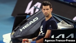 Novak Djokovic of Serbia attends a practice session ahead of the Australian Open tennis tournament in Melbourne on Jan. 14, 2022.