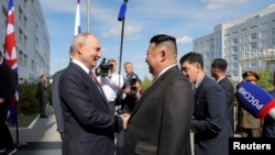 FILE PHOTO: North Korean leader Kim Jong Un meets Russia's President Vladimir Putin (September 13, 2023)