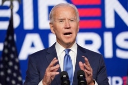 Ứng cử viên tổng thống Đảng Dân chủ, cựu Phó Tổng thống Joe Biden, phát biểu ngày thứ Sáu, ngày 6 tháng 11, 2020, ở Wilmington, bang Delaware.