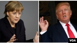 ဂျာမနီ ဝန်ကြီးချုပ် Angela Merkel နဲ့ အမေရိကန်သမ္မတ Donald Trump။