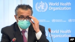 FILE - In this May 24, 2021 photo, Tedros Adhanom Ghebreyesus, Director General of the WHO, attends a meeting in Geneva. The WHO leader said on June 25, 2021, the COVID-19 delta variant is “the most transmissible of the variants identified so far.” 