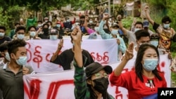 An anti-coup protest in Mandalay Burma 