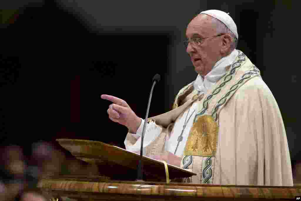 Pope Francis celebrates a New Year's Eve vespers Mass in St. Peter's Basilica at the Vatican, Dec. 31, 2014.