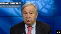 ကုလသမဂ္ဂ အတွင်းရေးမှူးချုပ် Antonio Guterres ဇွန်လ ၁၅ ရက်နေ့တုန်းက မိန့်ခွန်းပြောနေစဉ် 