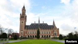 FILE - The building of the International Court of Justice (ICJ) is seen in The Hague, Netherlands, Dec. 9, 2019.