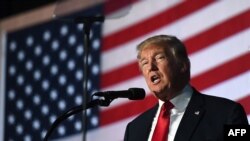 Republican presidential nominee Donald Trump speaks during a campaign rally at the NH Sportsplex in Bedford, New Hampshire, Sept. 29, 2016. 