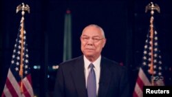 FILE PHOTO: Former U.S. Secretary of State Colin Powell speaks by video feed during the virtual 2020 Democratic National Convention as participants from across the country are hosted over video links from the originally planned site of the convention in M