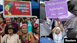 People participate in a protest of amendments to the 2008 Myanmar Constitution