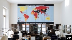 The RSF (Reporters Without Borders) 2021 map of press freedom in Paris, France, April 20, 2021. 