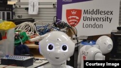 Pepper is shown at Middlesex University in London, England, where a team of engineers and computer scientists is developing the AI that powers the robot. (Middlesex University)