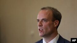 British Foreign Secretary, Dominic Raab (ယခင်မှတ်တမ်းဓါတ်ပုံ)